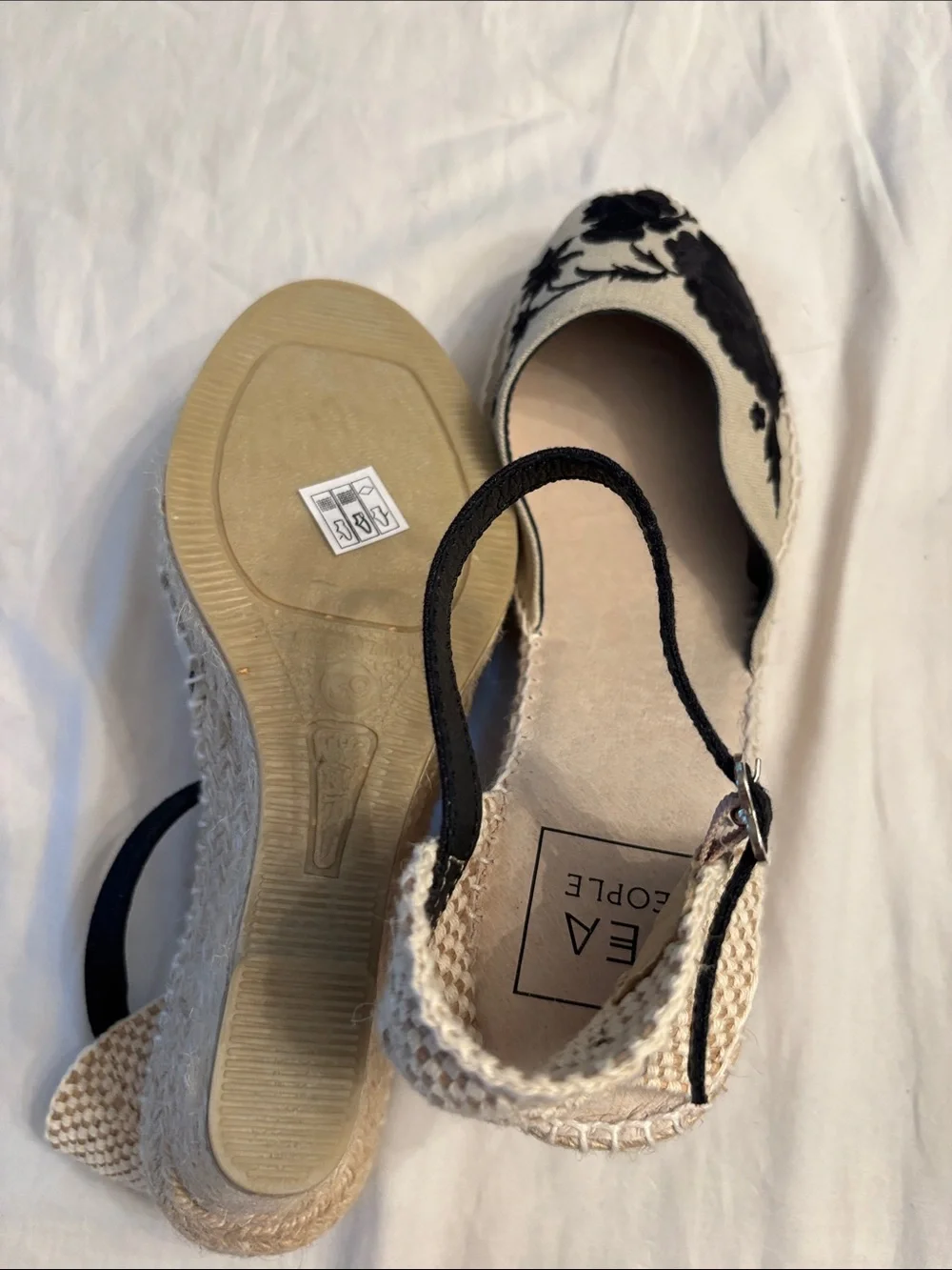 Sea People Black Floral Espadrille Ankle-Strap Flats, SZ 8.5 NWOT